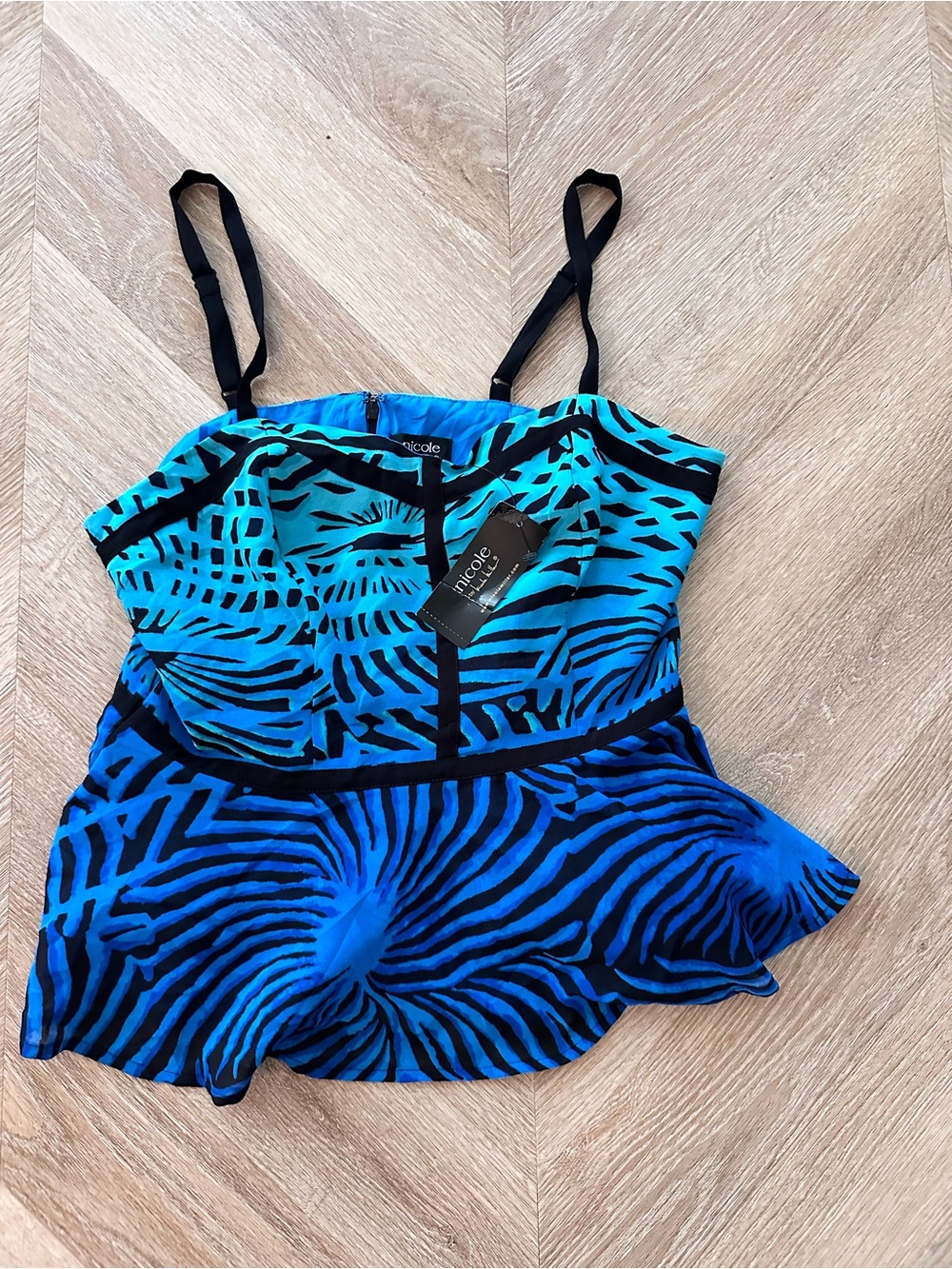 Nicole by Nicole Miller Blue and Aqua Zebra-Print tank top